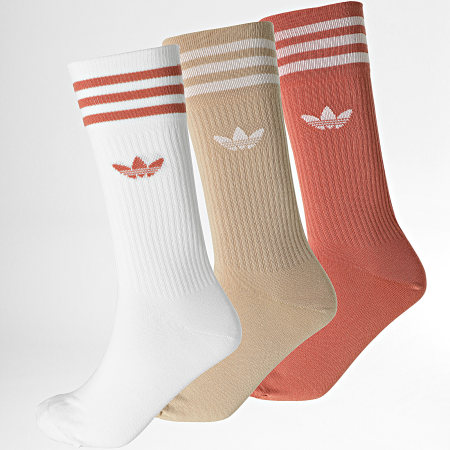 Adidas Originals - Set di 3 paia di calzini solidi HL6767 Bianco Beige Mattone