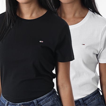 Tommy Jeans - Lote De 2 Camisetas De Mujer De Jersey Suave 1459 Blanco Negro