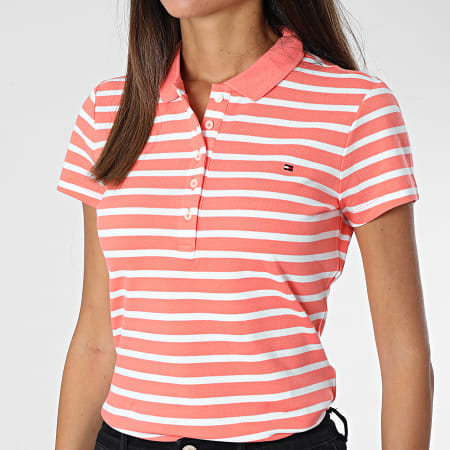 Tommy Hilfiger - Polo Manches Courtes Femme 7151 Corail Blanc