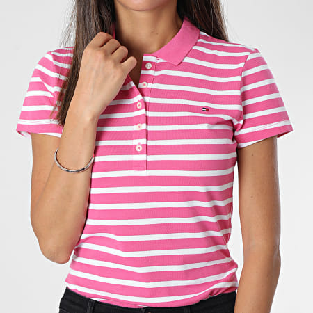 Tommy Hilfiger - Polo Manches Courtes Femme 7151 Rose Blanc