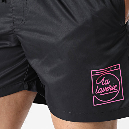 AP du 113 - Shorts de baño La Laverie Negro Rosa Fluo