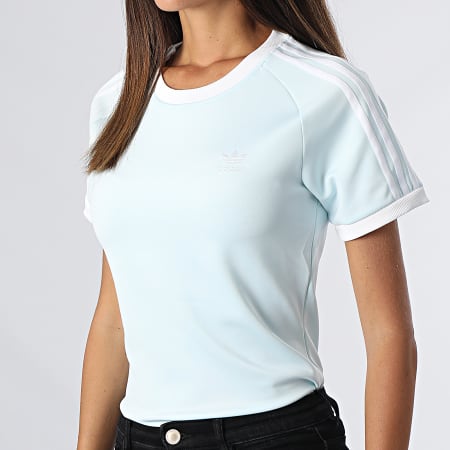 Adidas Originals - Camiseta de mujer 3 rayas Slim HM6415 Azul cielo