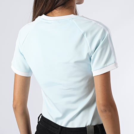 Adidas Originals - Maglietta donna 3 strisce Slim HM6415 Blu cielo
