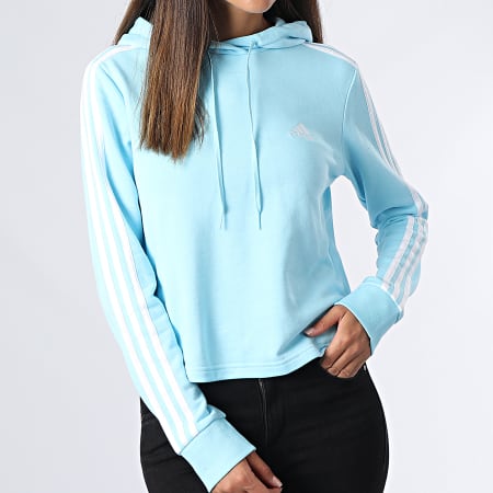 Adidas Sportswear - Felpa con cappuccio a 3 strisce da donna HL2168 Sky Blue