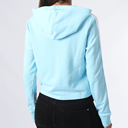Adidas Sportswear - Sweat Capuche Crop Femme A Bandes 3 Stripes HL2168 Bleu Ciel