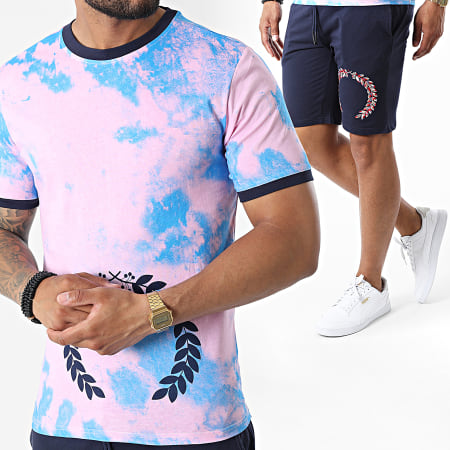 Classic Series - AS001 Conjunto de camiseta azul marino rosa y pantalón corto de jogging