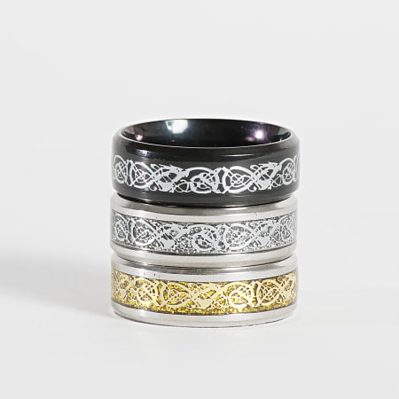 California Jewels - Set di 3 anelli RT02 oro argento nero