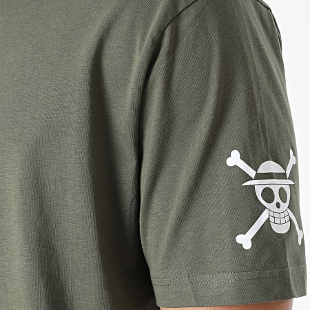 One Piece - Tee Shirt Oversize Large Front And Sleeve Vert Kaki Blanc