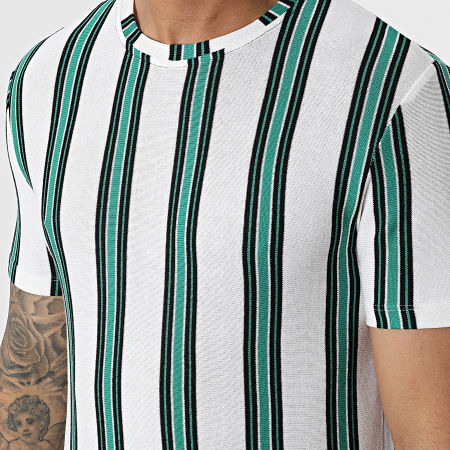 Frilivin - FL Camiseta de rayas blancas y verdes