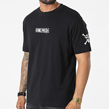 One Piece - Tee Shirt Oversize Large Front And Sleeve Noir Blanc