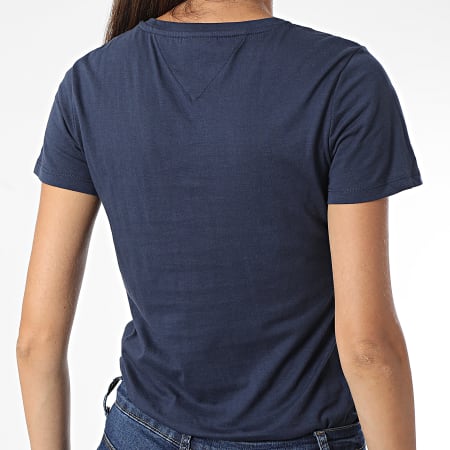 Tommy Jeans - Tee Shirt Femme Skinny Essential Logo 3696 Bleu Marine