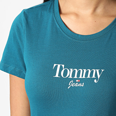Tommy Jeans - Tee Shirt Femme Skinny Essential Logo 3696 Bleu Pétrole
