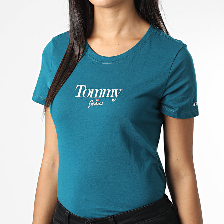 Tommy Jeans - Camiseta para mujer Skinny Essential Logo Tee 3696 Azul petróleo