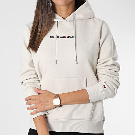 Tommy Jeans - Sudadera con capucha para mujer Linear Logo 0132 Beige