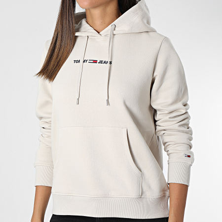 Tommy Jeans - Sudadera con capucha para mujer Linear Logo 0132 Beige