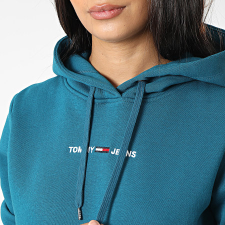 Tommy Hilfiger - Sudadera con capucha Logo Linear Mujer 0132 Azul petróleo