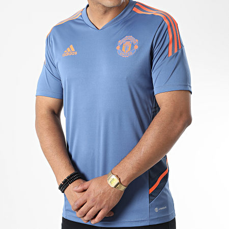 Adidas Performance - Manchester United FC Camiseta de fútbol a rayas azul claro HH9316