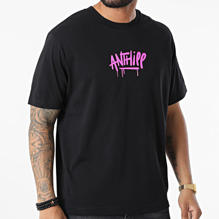 Anthill - Tee Shirt Script Noir Rose Fluo