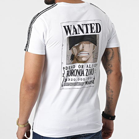 One Piece - Camiseta A Rayas Wanted Zoro Espalda Blanca