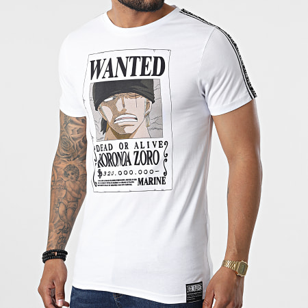 One Piece - Camiseta A Rayas Wanted Zoro Blanca