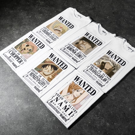 One Piece - Camiseta A Rayas Wanted Zoro Blanca