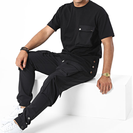 Ikao - LL603 Conjunto de camiseta y pantalón de chándal con bolsillos negros