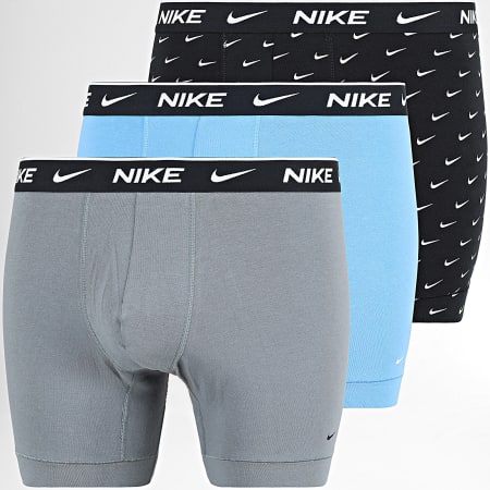 Nike - Confezione da 3 boxer in cotone elasticizzato KE1007 Nero Blu Grigio