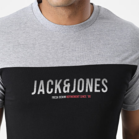 Jack And Jones - Tee Shirt Dan Blocking Noir Gris Chiné