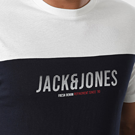 Jack And Jones - Tee Shirt Dan Blocking Bleu Marine Blanc