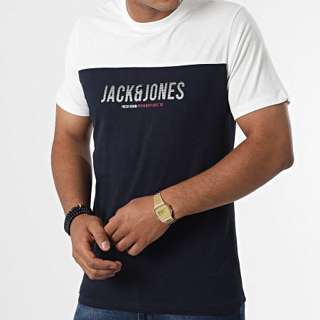 Jack And Jones - Tee Shirt Dan Blocking Bleu Marine Blanc