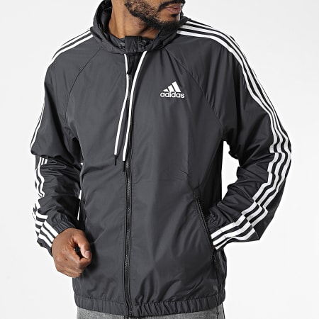 Adidas Sportswear - Coupe-Vent A Capuche A Bandes BSC 3 Stripes H65776 Gris Anthracite