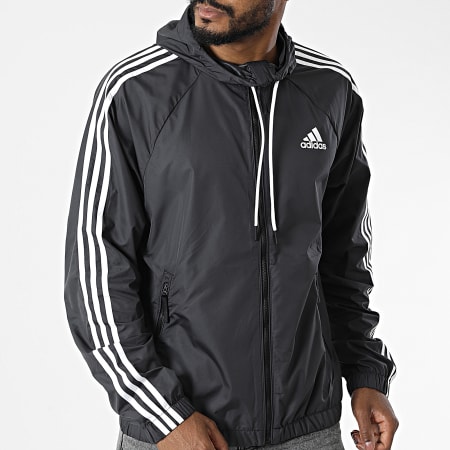 Adidas Sportswear - Coupe-Vent A Capuche A Bandes BSC 3 Stripes H65776 Gris Anthracite