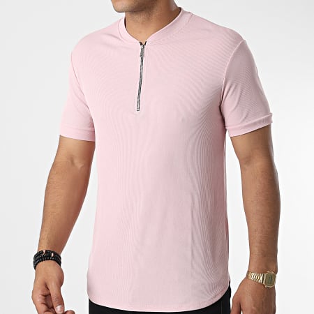 Frilivin - Camiseta oversize rosa con cuello de cremallera