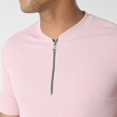 Frilivin - Maglietta oversize rosa con collo a zip