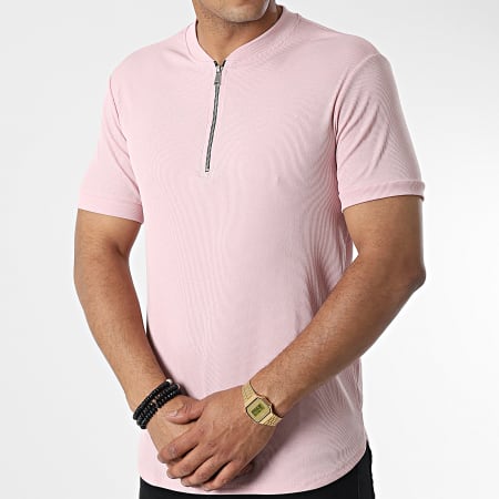 Frilivin - Tee Shirt Oversize Col Zippé Rose