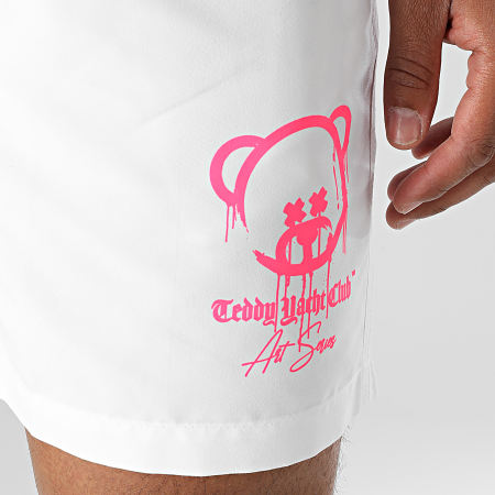 Teddy Yacht Club - Shorts de baño Art Series Blanco Rosa Fluo