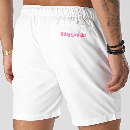 Teddy Yacht Club - Shorts de baño Art Series Blanco Rosa Fluo