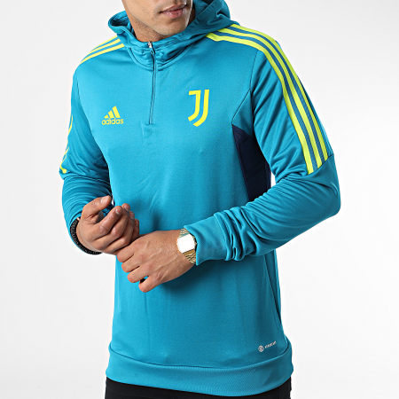 Adidas Sportswear - Juventus HA2632 Felpa turchese a righe con cappuccio e collo a zip
