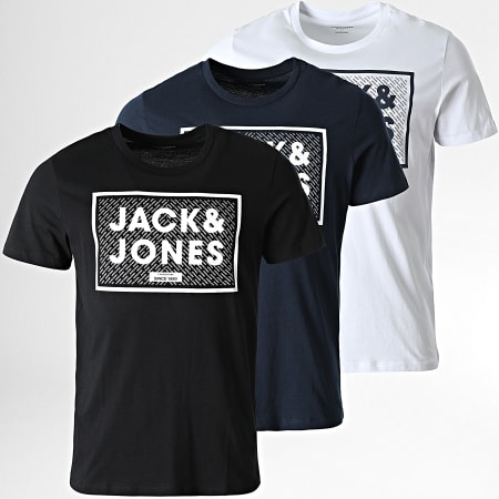Jack And Jones - Harrison 3 Camicie a T Bianco Navy Nero