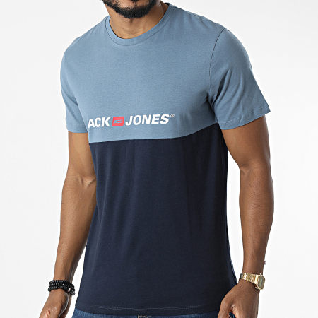 Jack And Jones - Tee Shirt Corp Block Bleu Marine Bleu Clair