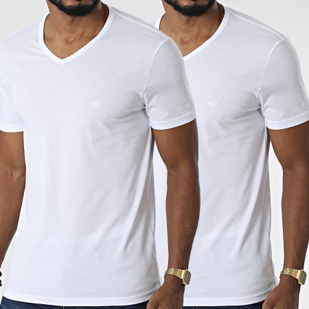 Emporio Armani - Lote de 2 camisetas con cuello en V 111648-CC722 Blanco