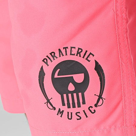 Piraterie Music - Short De Bain Logo Rose Fluo Noir