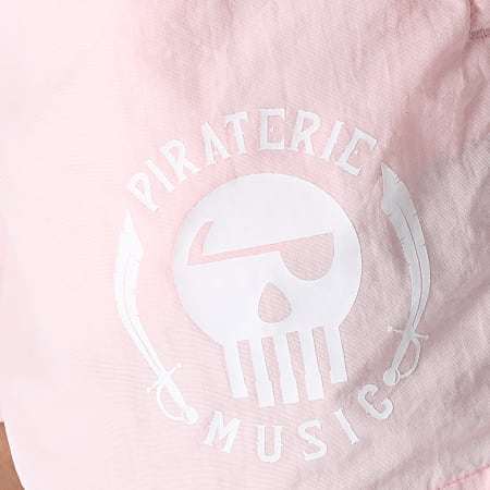 Piraterie Music - Short De Bain Logo Rose Pastel Blanc