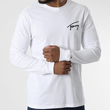 Tommy Jeans - Tee Shirt Manches Longues Tommy Signature 4028 Blanc