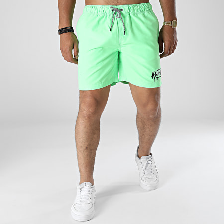Anthill - Shorts de baño Verde fluorescente Logo Negro