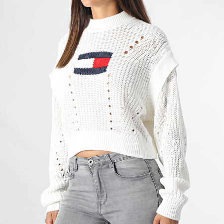 Tommy Jeans - Pull Femme Crop Flag Stitch 3440 Blanc