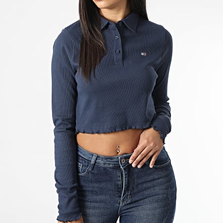 Tommy Jeans - Polo Manches Longues Femme Crop Rib 3423 Bleu Marine