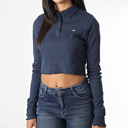 Tommy Jeans - Polo donna a manica lunga a costine 3423 Navy