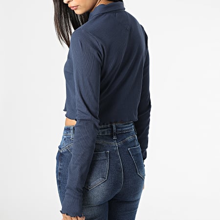 Tommy Jeans - Polo de manga larga para mujer Crop Rib 3423 Azul marino