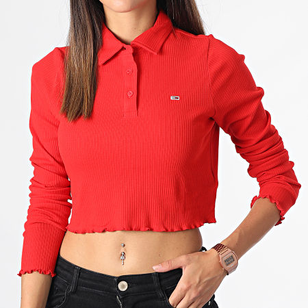 Tommy Jeans - Polo a maniche lunghe Crop 3423 Rosso